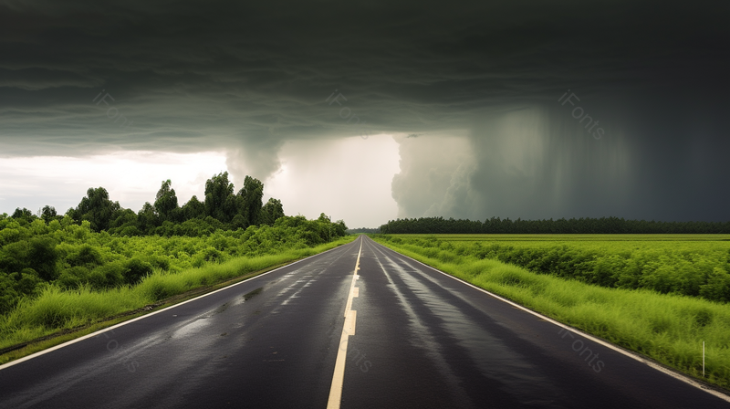 热带暴风雨下的公路道路马路,高清,摄影图,摄影图片,图片大全,摄影图免费下载